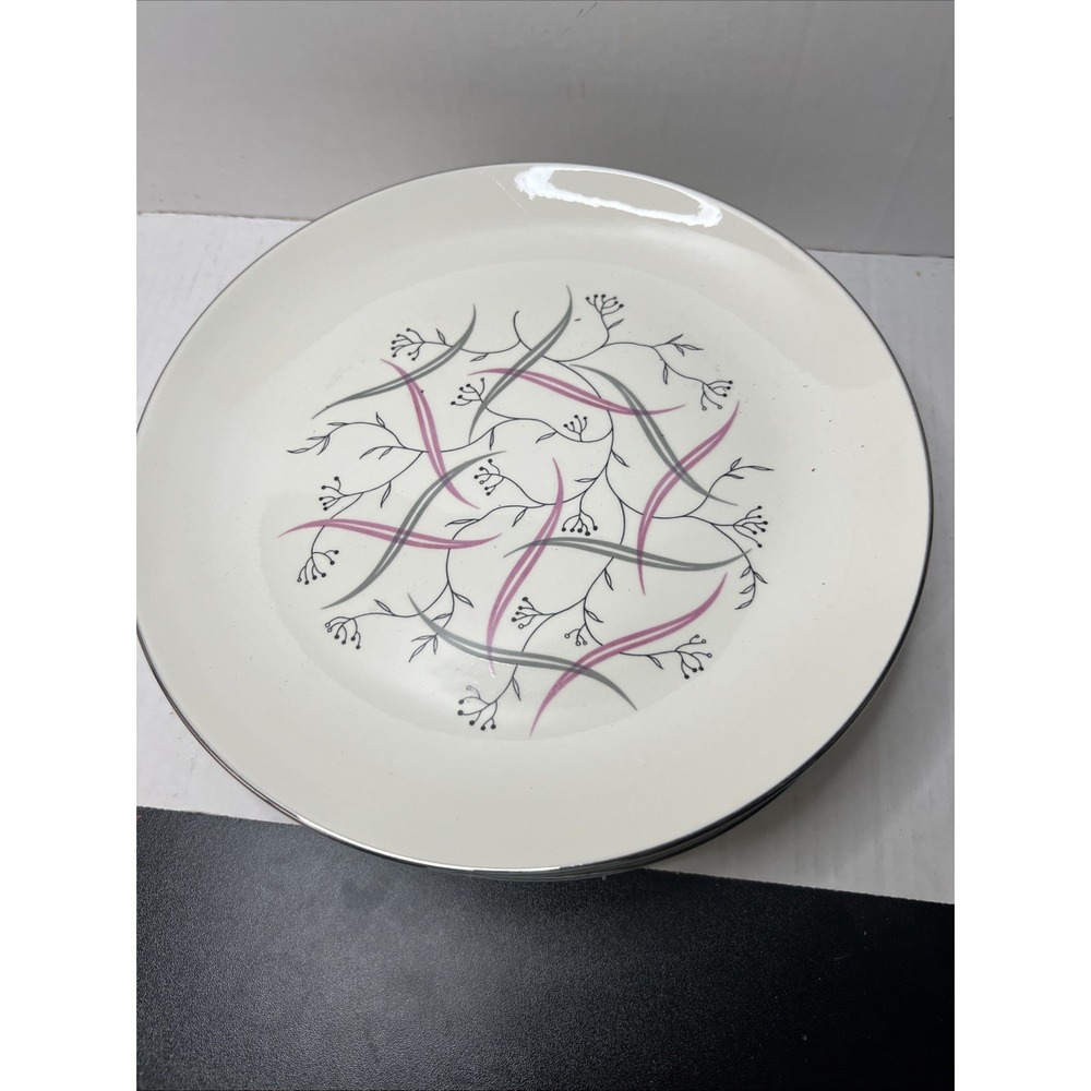 Set Of 8 SERENADE 10" Dinner Plates Vintage USA Pink Black Silver Trim